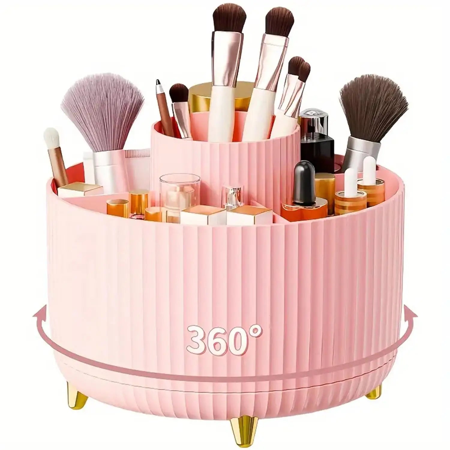 360° Rotating Makeup Organizer - 1pc Plastic Cosmetic Storage with 5 Compartments - Multi-Functional Holder for Brushes